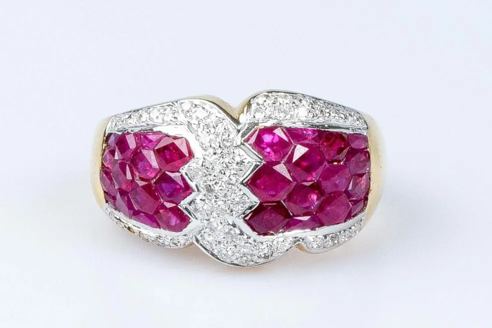 Bague diamant rubis en or massif 18 carats