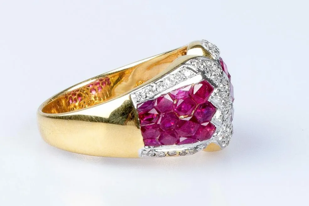 Bague diamant rubis en or massif 18 carats