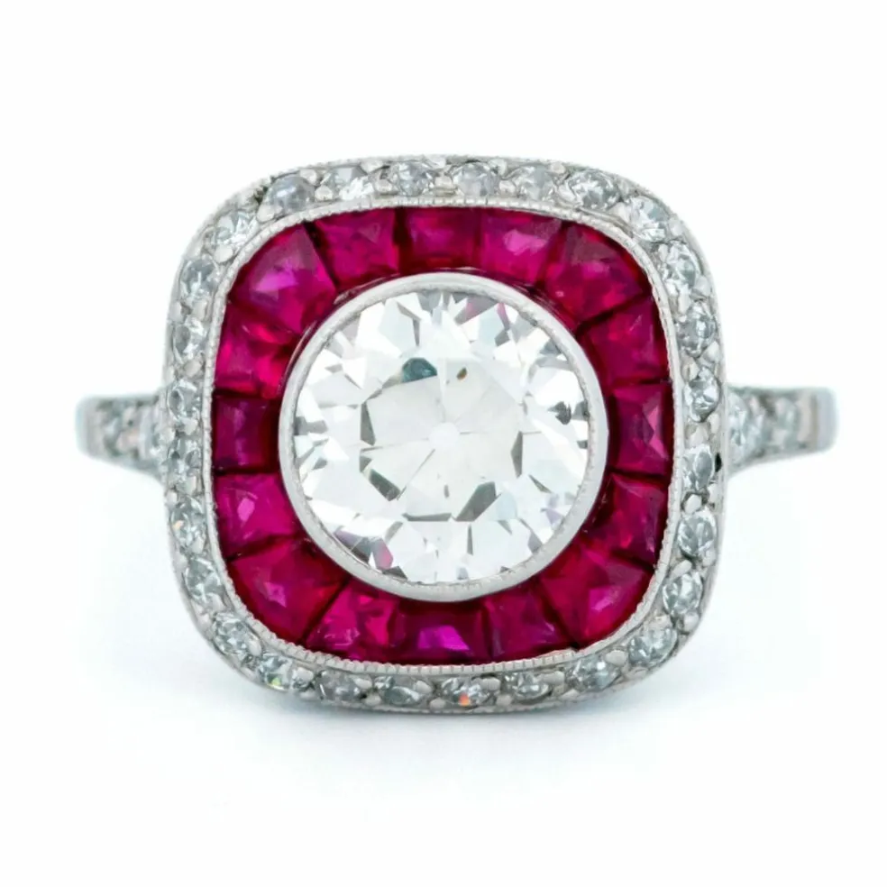Bague Diamant, Rubis, Platine