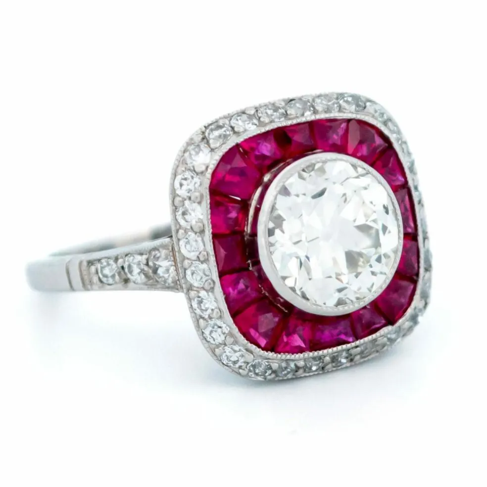 Bague Diamant, Rubis, Platine