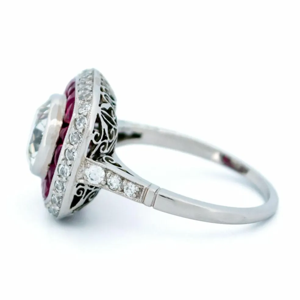 Bague Diamant, Rubis, Platine