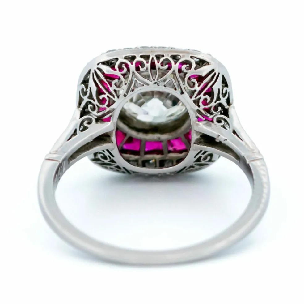 Bague Diamant, Rubis, Platine
