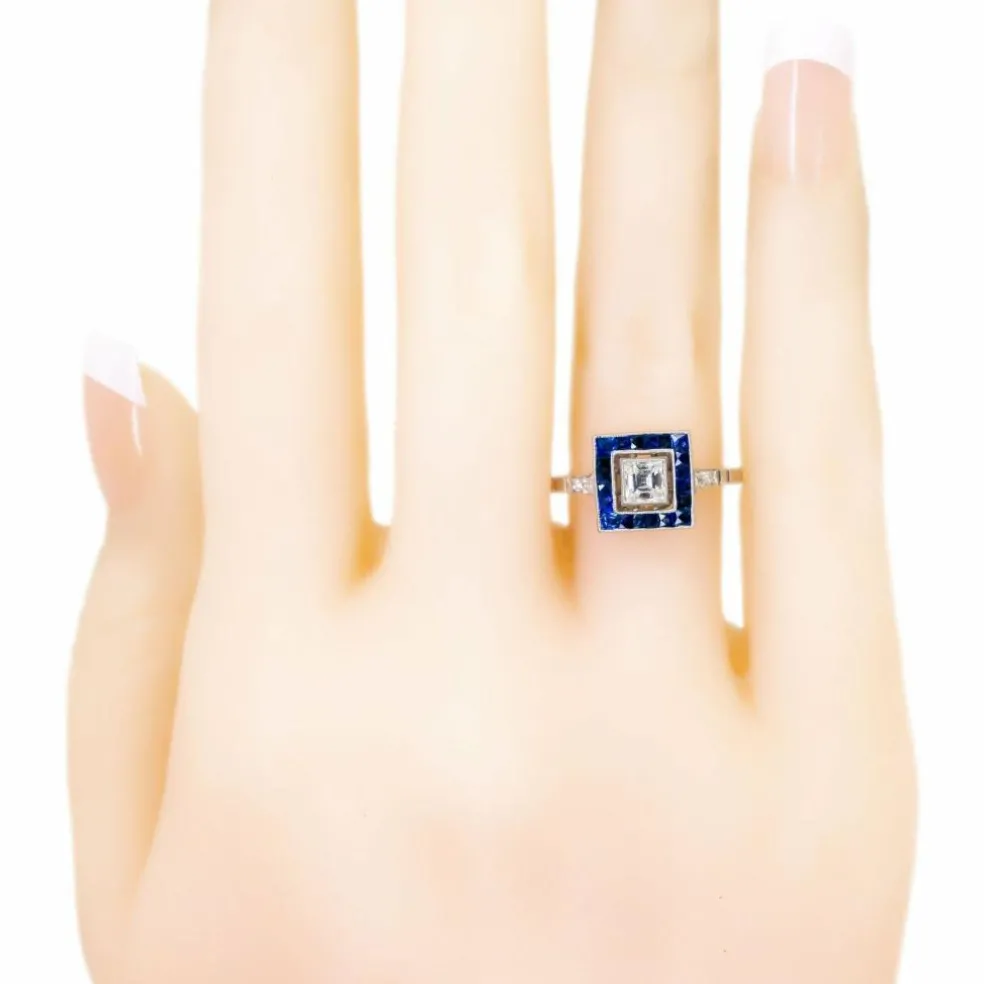 Bague Diamant, Saphir, Platine