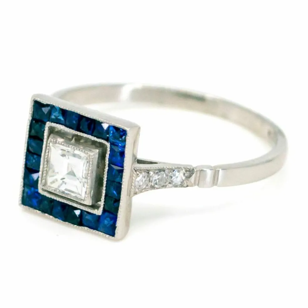 Bague Diamant, Saphir, Platine