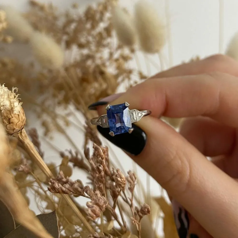 Bague Diamant, Saphir, Platine