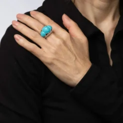 Bague Diamant Turquoise Or Blanc