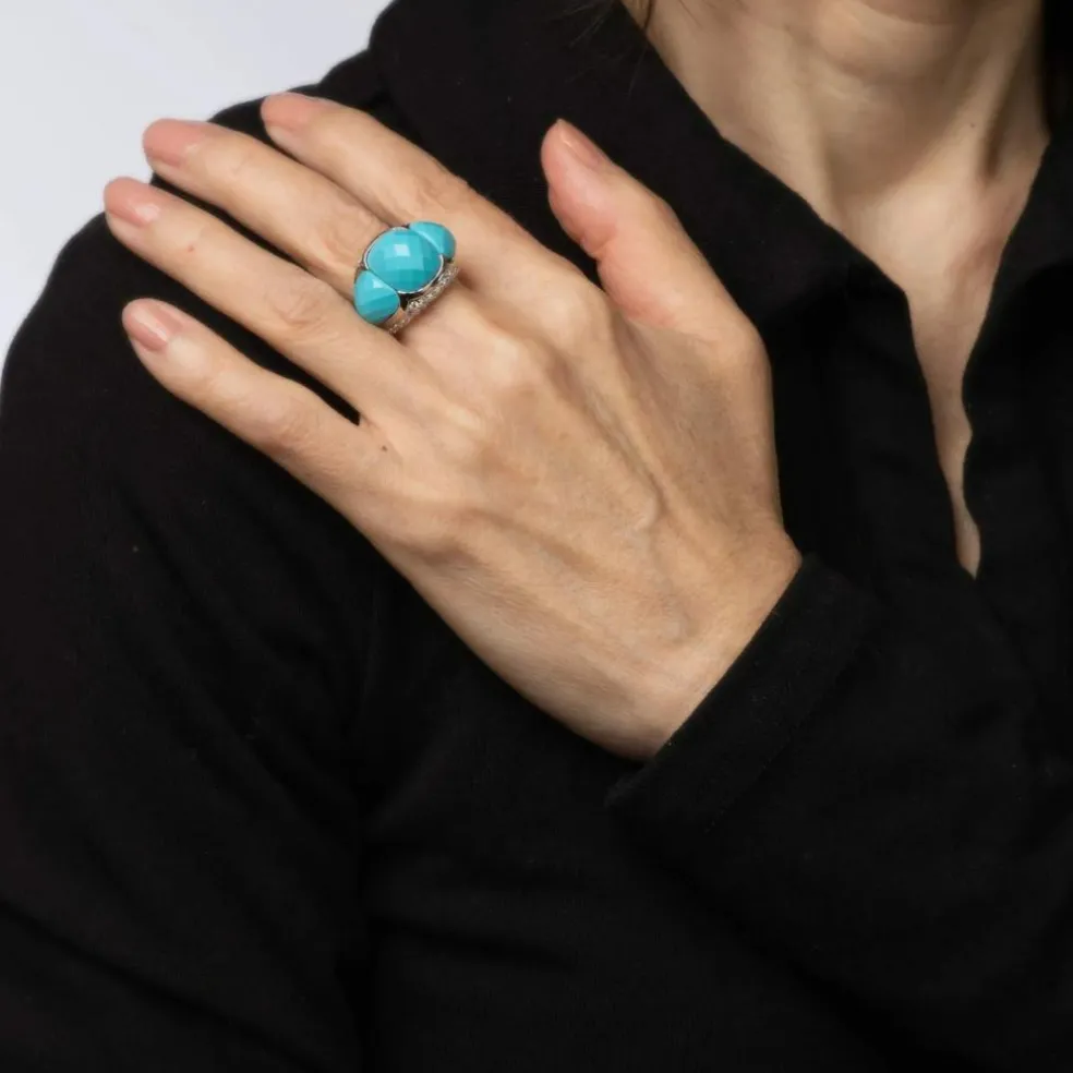 Bague Diamant Turquoise Or Blanc