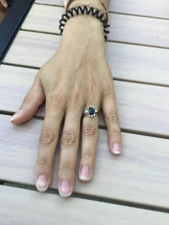 Bague Diamants & pierre verte synthétique