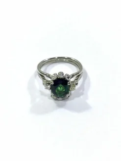 Bague Diamants & pierre verte synthétique