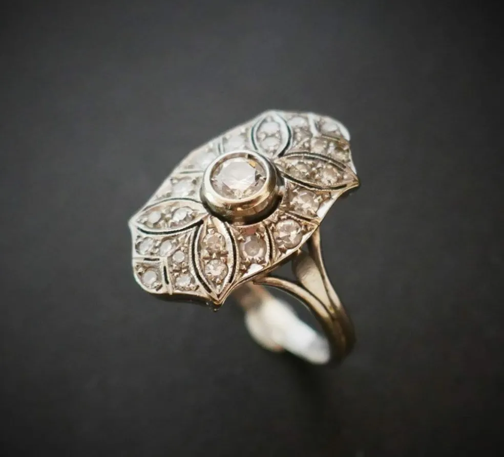 Bague Diamants, Art Déco, Or Blanc