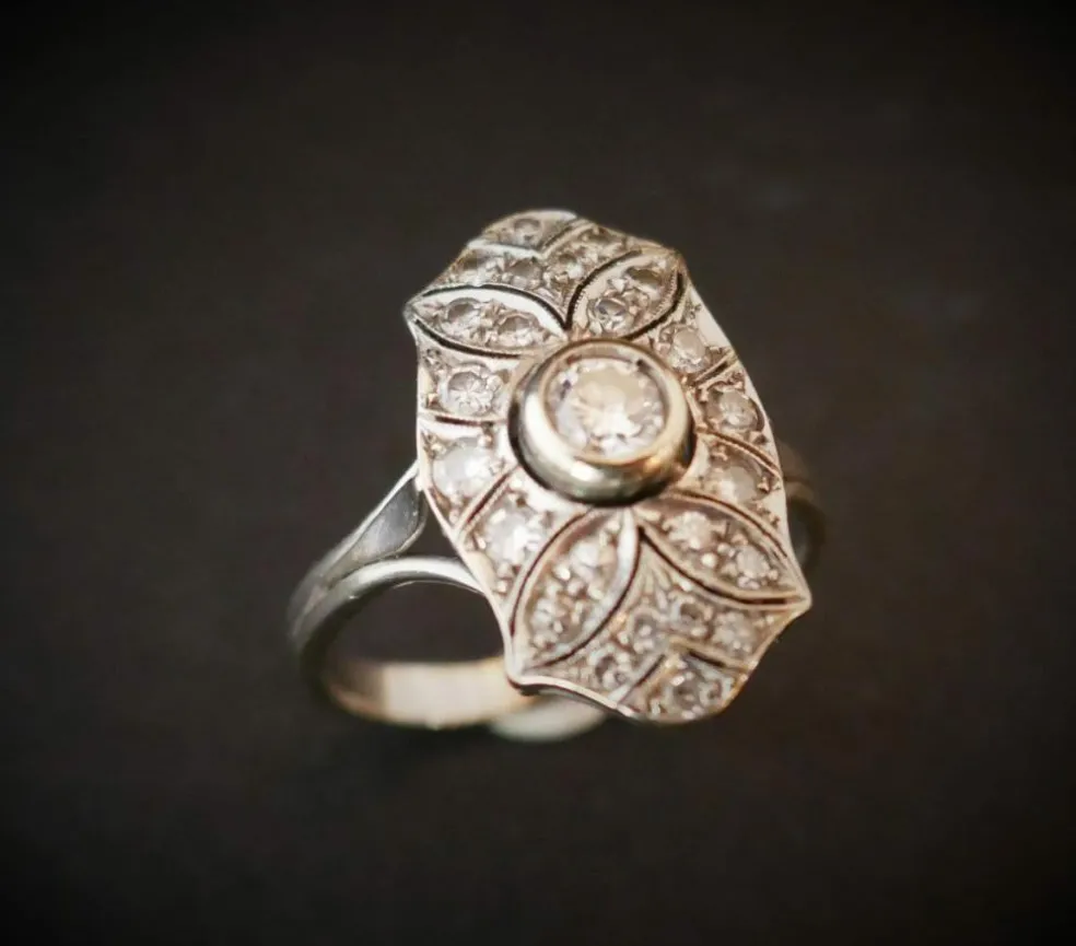 Bague Diamants, Art Déco, Or Blanc