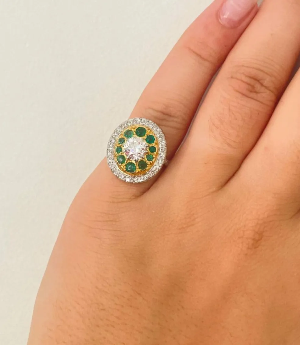 Bague Diamants Emeraudes