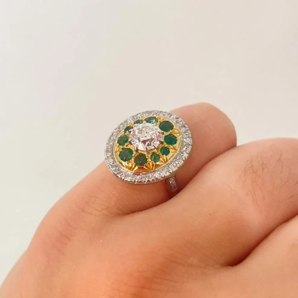 Bague Diamants Emeraudes