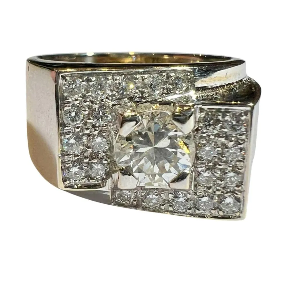 Bague Diamants, En Or 18 Blanc Carat, modèle "Tank"