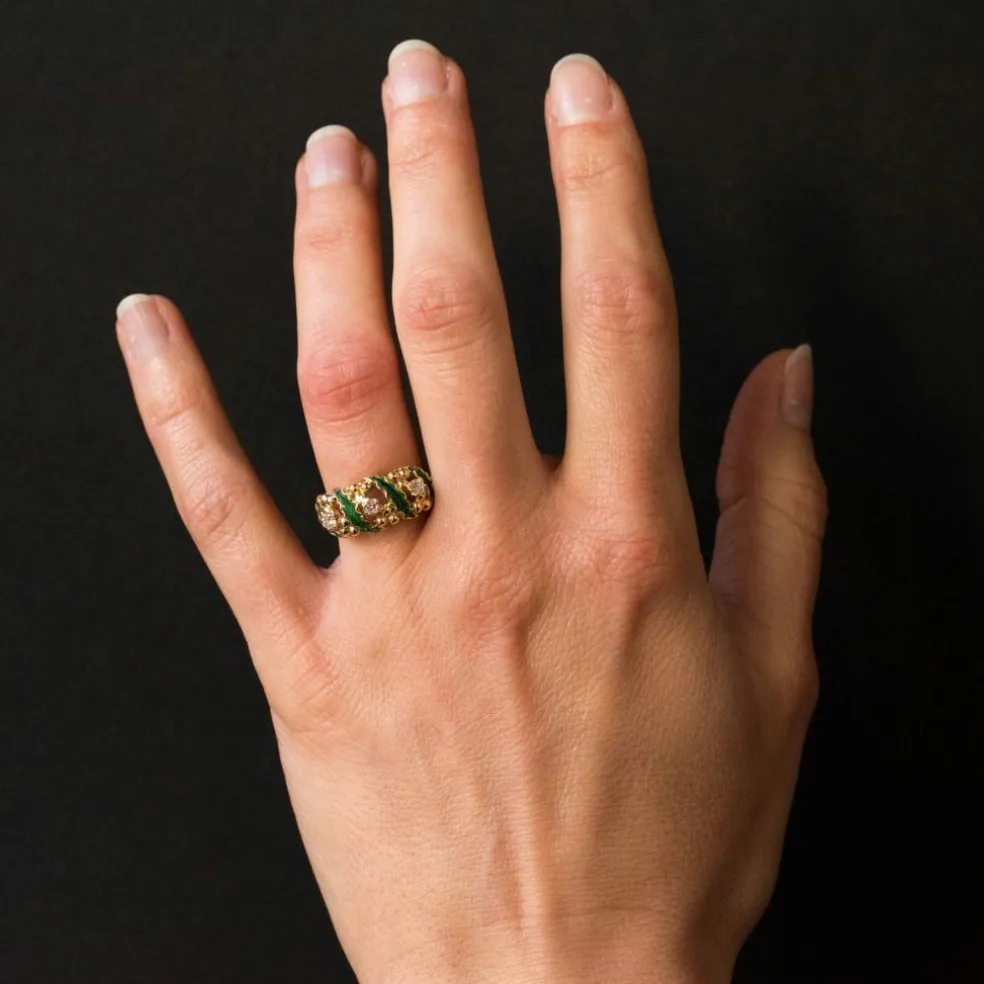 Bague diamants et émail vert