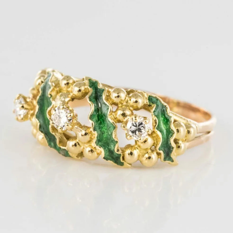 Bague diamants et émail vert