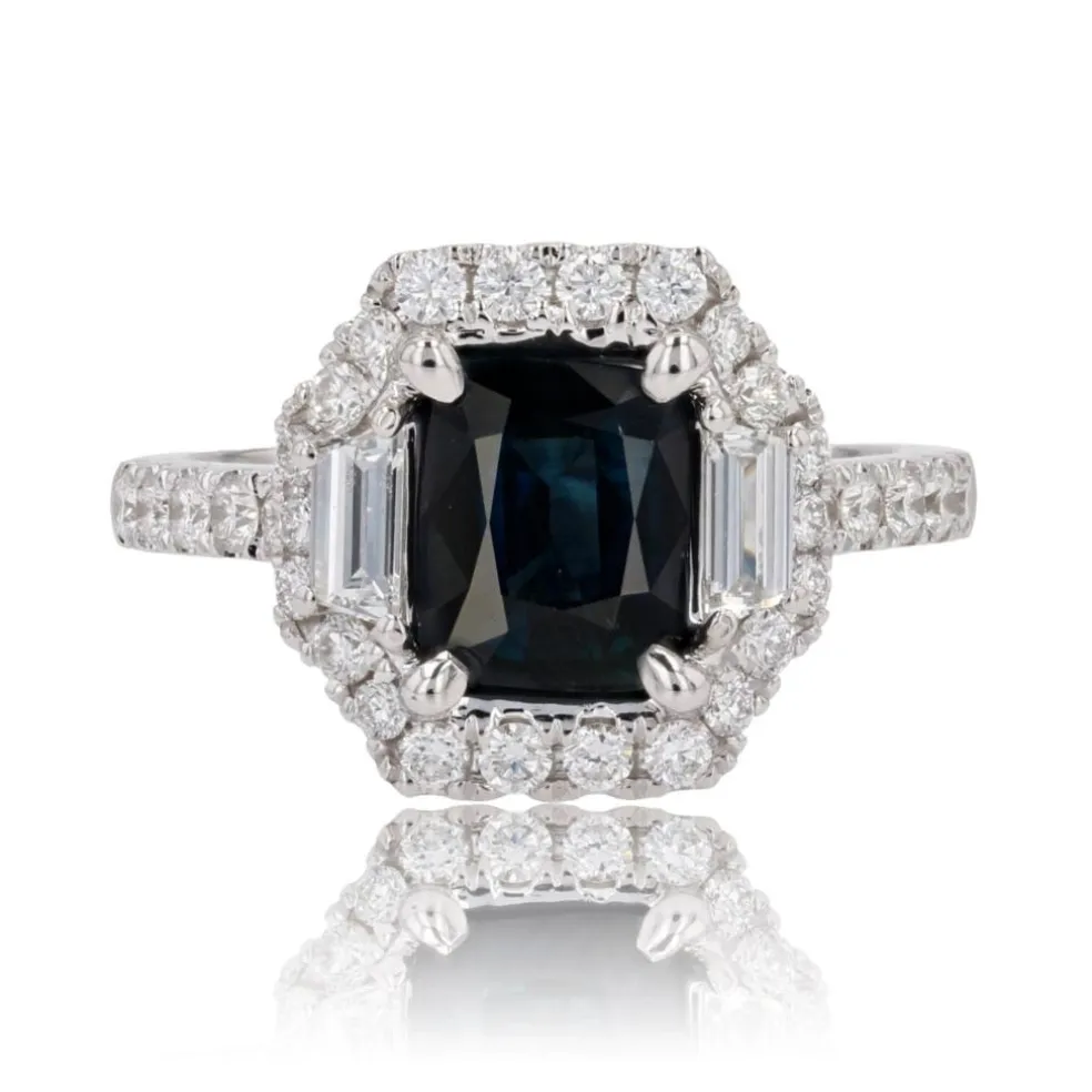 Bague diamants et saphir bleu intense