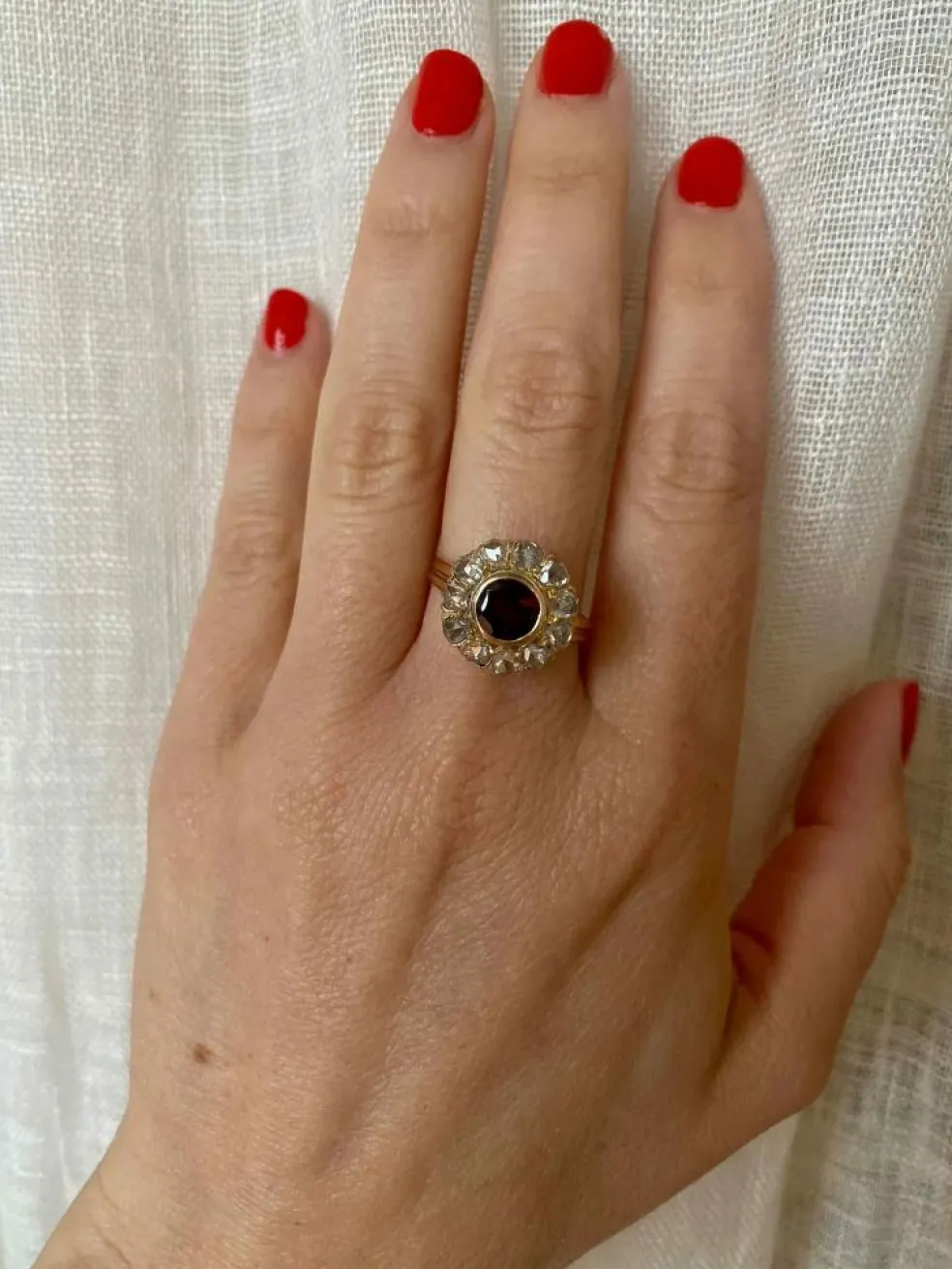 Bague Diamants Grenat