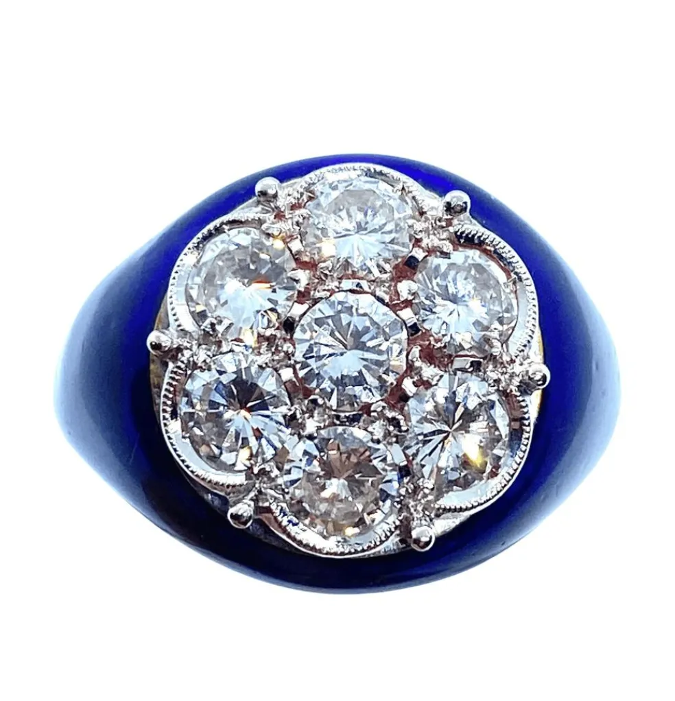 Bague diamants émaillés bleus