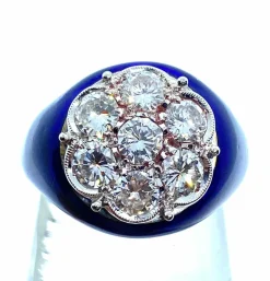 Bague diamants émaillés bleus