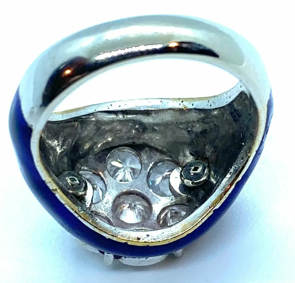 Bague diamants émaillés bleus