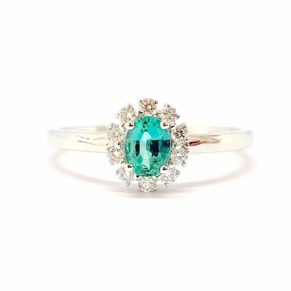 Bague diamants émeraude or blanc 18 carats