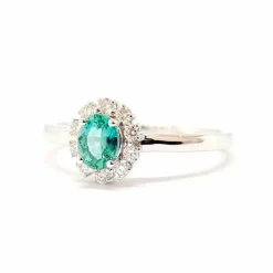 Bague diamants émeraude or blanc 18 carats