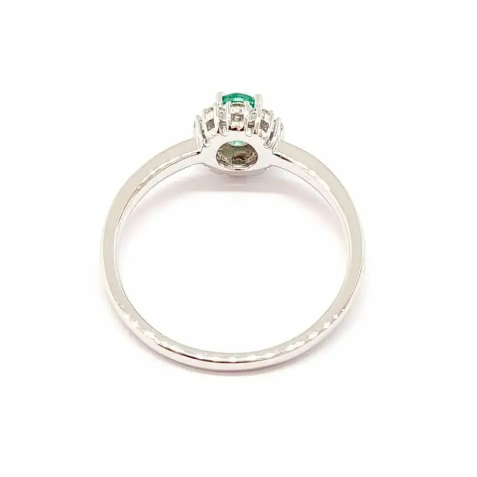 Bague diamants émeraude or blanc 18 carats