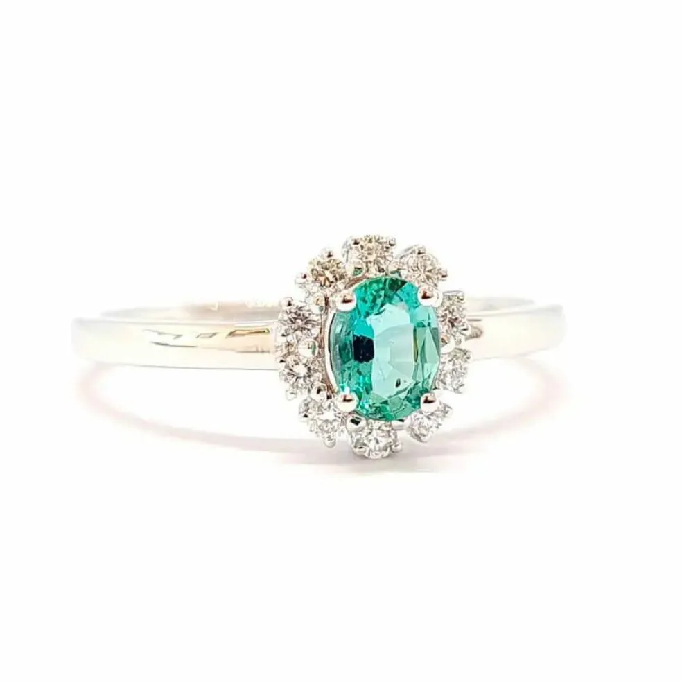 Bague diamants émeraude or blanc 18 carats