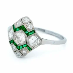 Bague Diamants, Émeraudes, Platine