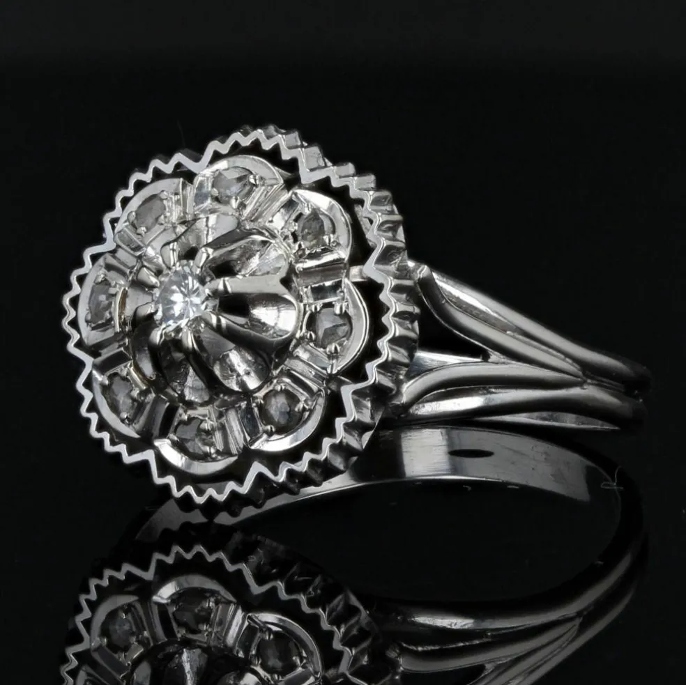 Bague diamants or blanc rétro