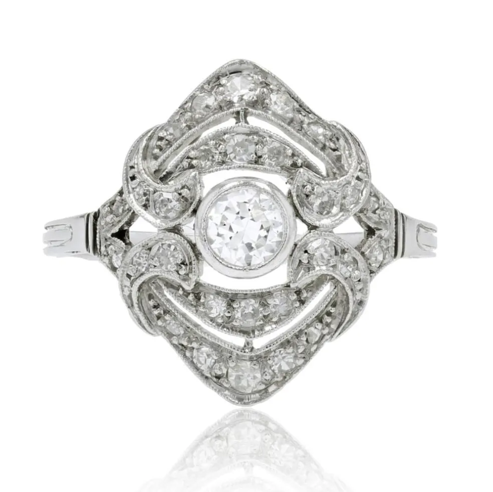 Bague diamants or blanc style art déco