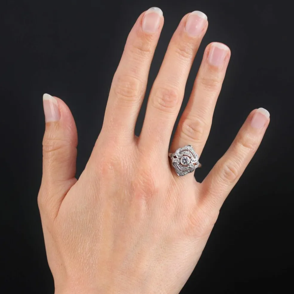 Bague diamants or blanc style art déco