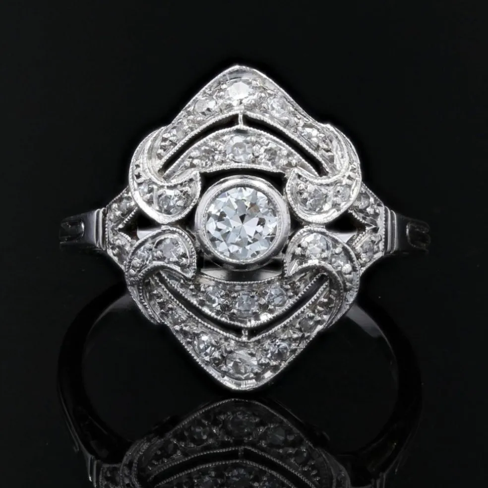 Bague diamants or blanc style art déco