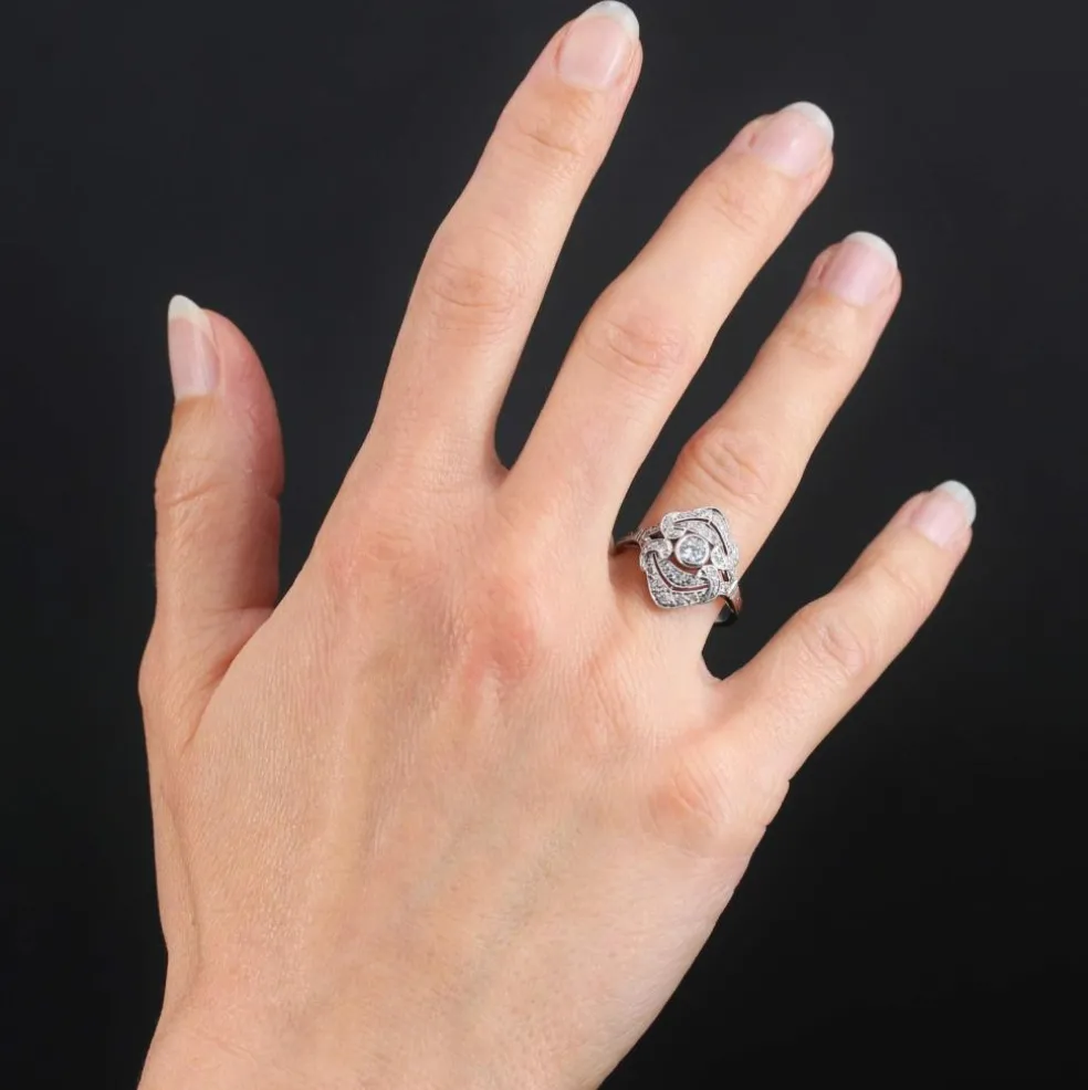 Bague diamants or blanc style art déco