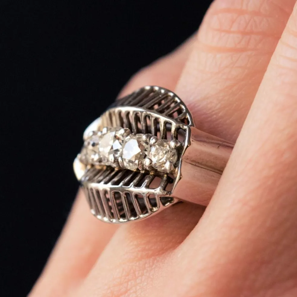 Bague diamants or blanc vintage