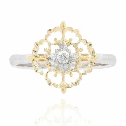 Bague diamants ors jaune et blanc arabesques petit modèle