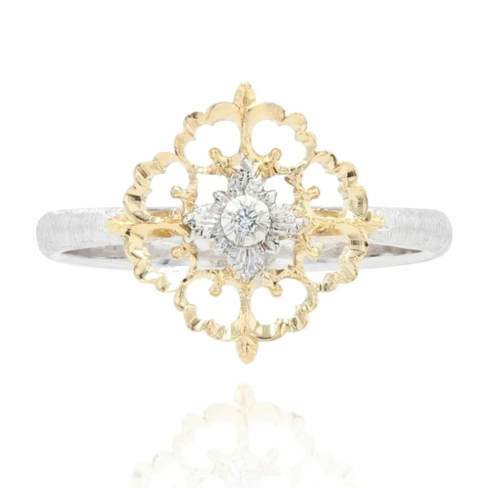 Bague diamants ors jaune et blanc arabesques petit modèle