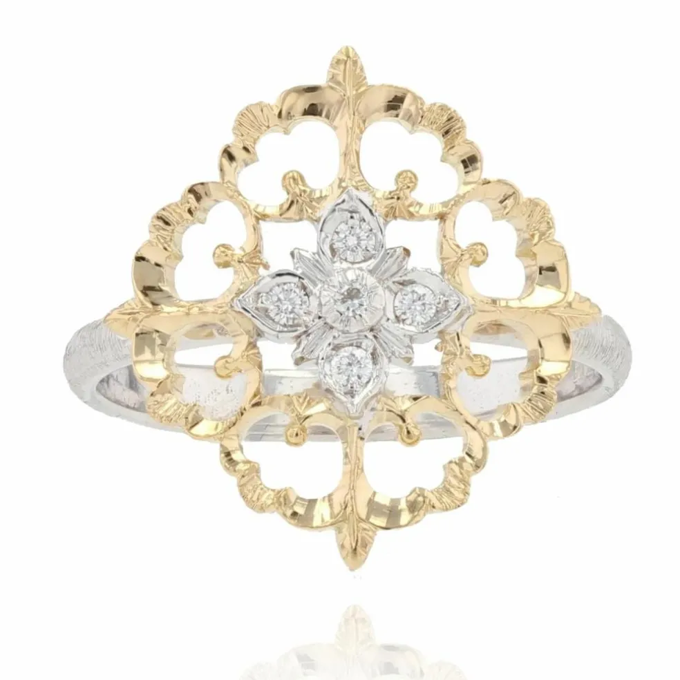 Bague diamants ors jaune et blanc arabesques grand modèle