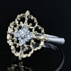 Bague diamants ors jaune et blanc arabesques grand modèle