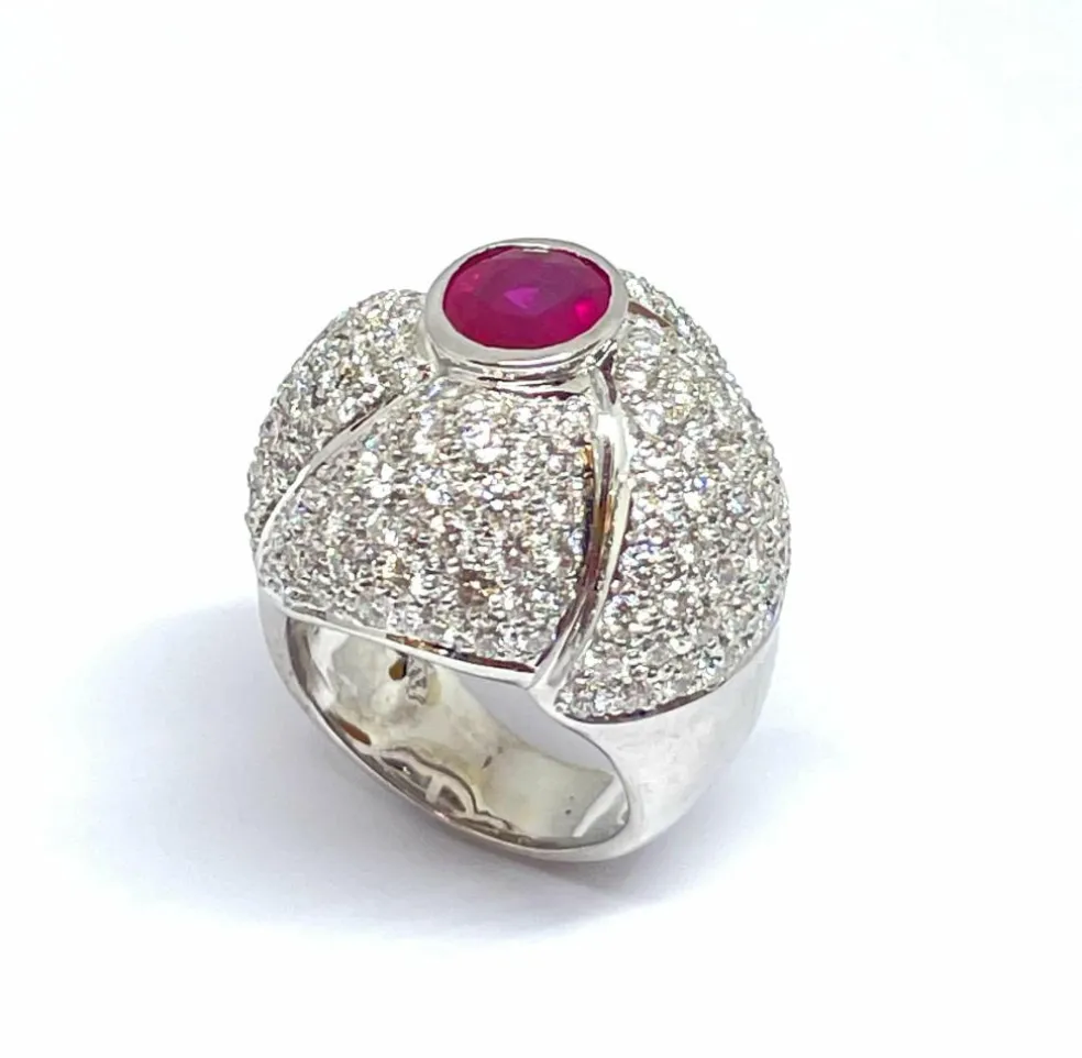 Bague Diamants Rubis ovale