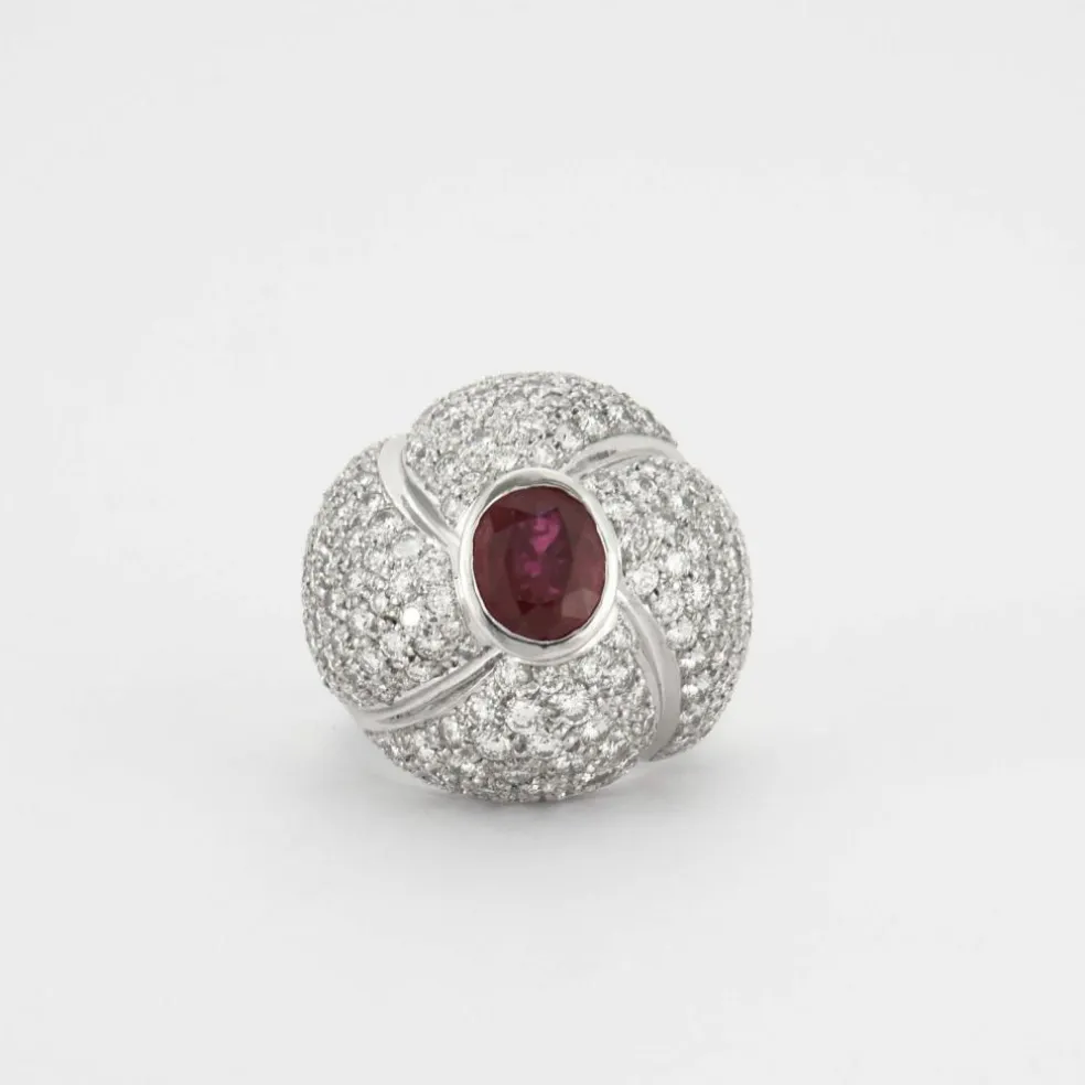 Bague Diamants Rubis ovale