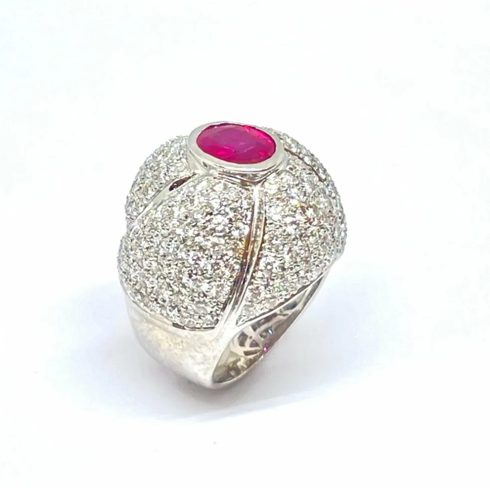 Bague Diamants Rubis ovale
