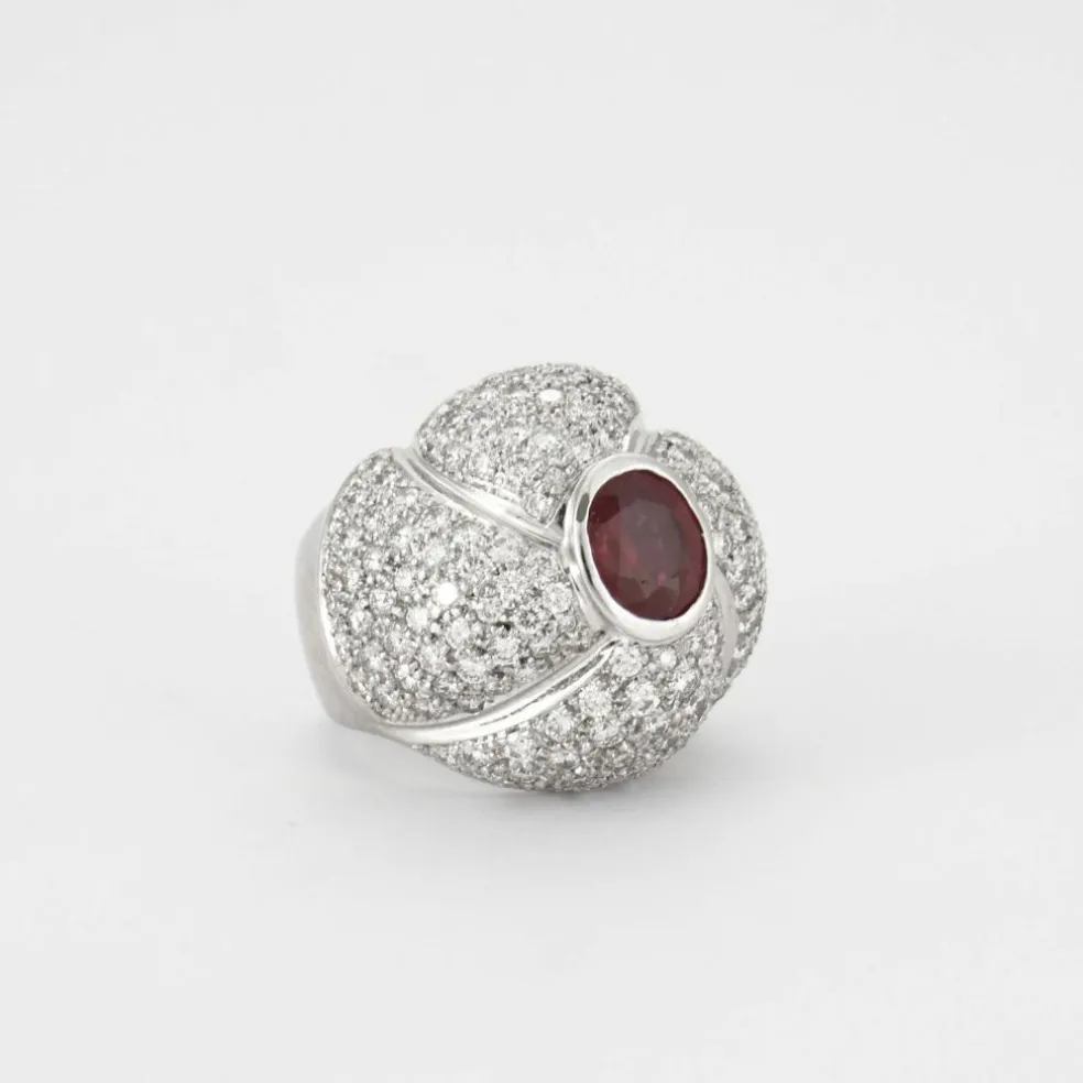 Bague Diamants Rubis ovale