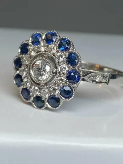 Bague diamants, saphir