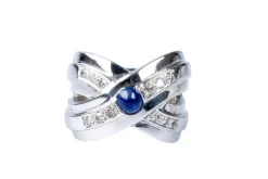 Bague diamants saphir or blanc