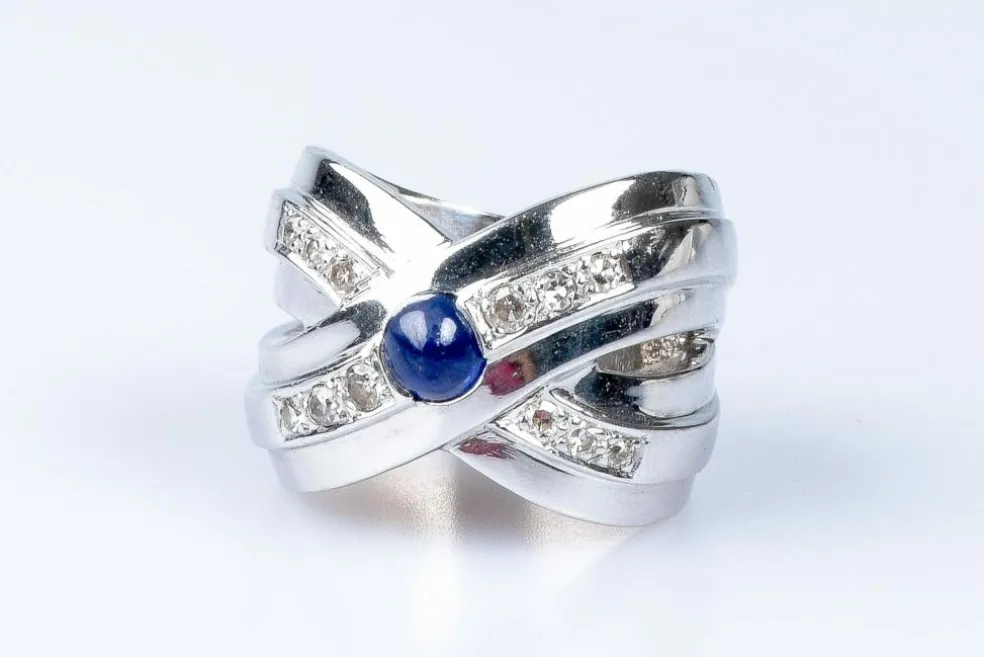 Bague diamants saphir or blanc
