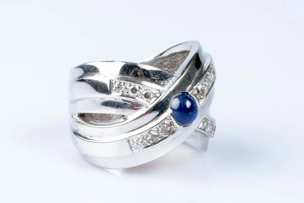 Bague diamants saphir or blanc