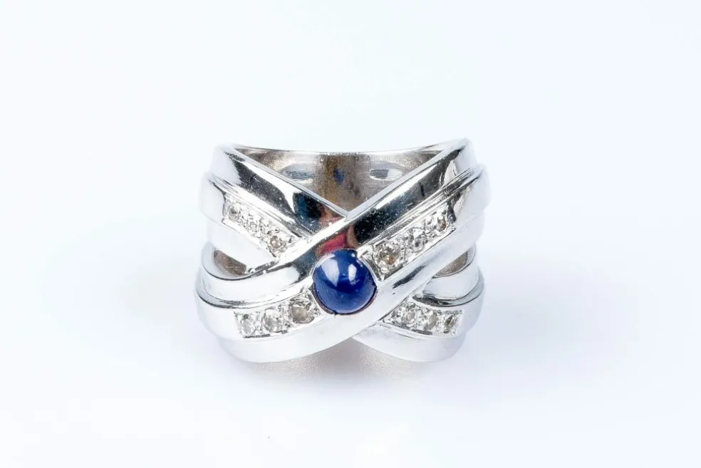 Bague diamants saphir or blanc