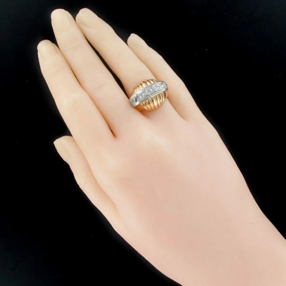 Bague diamants vintage à godrons